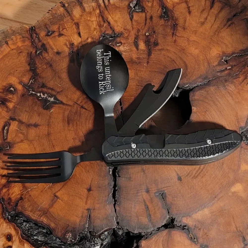 Personalized Camping or Picnic Fork, Spoon, and Knife Folding Utensil Multi-Tool